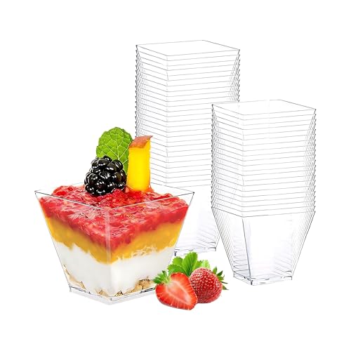 Perla, 96 Ciotoline da Dolce e Frutta, Coppette Plastica 200ml, Ciotoline Per Aperitivo Trasparenti Riutilizzabili Fino a 20 Volte Per Feste Ed Eventi, Ciotole Per Gelato, Dessert, Macedonia
