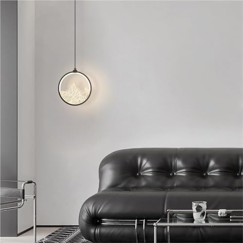 Suspension LED annulaire noire en métal et acrylique pour salon