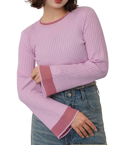 [センスオブプレイス] ニット セーター 『洗濯可』スパンコールバイカラーコンパクトセーター レディース AA47-22S156 L.PINK oneのサムネイル