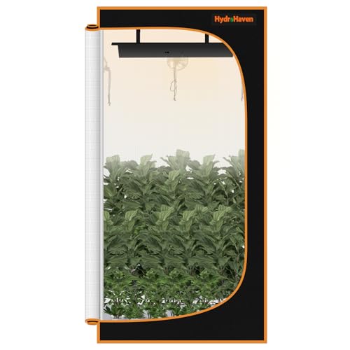 HydroHaven 3x3 Grow Tent Kit (32x32x63) - Heavy-Duty 600D Diamond Mylar Lining 98% Reflective Viewing Window & Waterproof Floor Tray for Hydroponics Indoor Growing