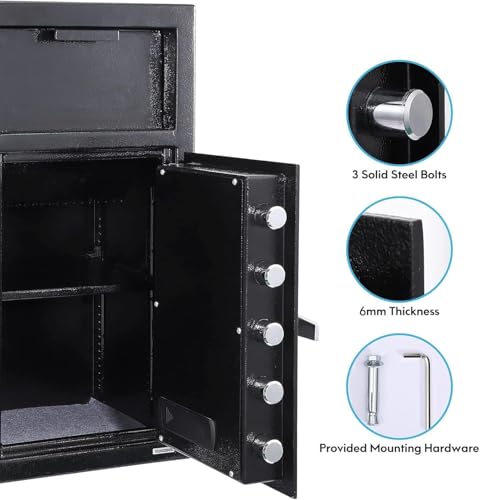 Image of Heavy-Duty 3.5 Cu.Ft Depository Safe | Digital Keypad & Drop Slot for Cash /Documents | 27 inch x 15.7 inch x 13.8 inch Business Security Box (Black)