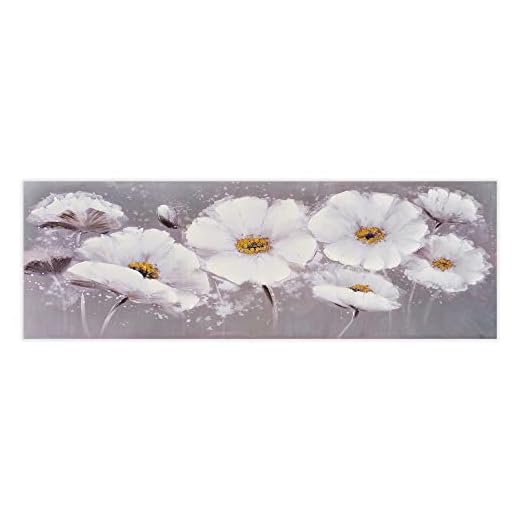 LOLAhome Cuadro cabecero de flores fotoimpreso sobre lienzo gris de 150x50 cm