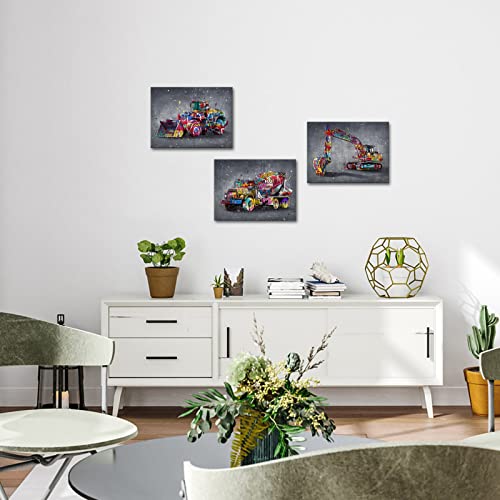 Sechars Truck Canvas Wall Art Boys Room Decor Construction Vehicles Car Pictures For Kids Bedroom Graffiti Painting Art Prints Poster Nursery Home Decorations (Small) #TOP4