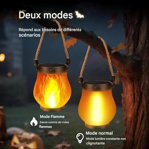 Lanterne solaire extérieur avec charge USB et design flamme vacillante autonome - 7