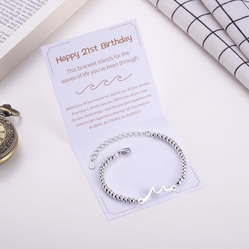Kvekstio Happy 16th 18th 21st 30th 40th 50th 60th 70th Birthday Wave Bracelet - Adjustable Silver Beaded Bracelet for Women4