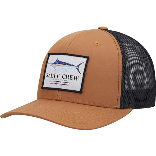Image of Salty Crew Men's Fish Logo Retro Trucker Hat - Unisex Adjustable Baseball Hat for Adults - Premium Cotton