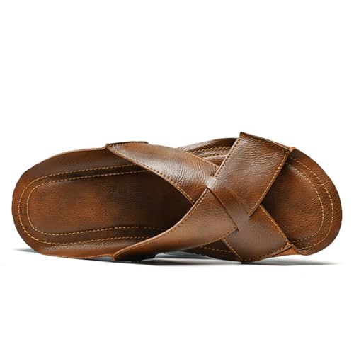 Men'S Leather Retro Fisherman Cutout Slides Sandals,Open Toe Lightweight Anti-Slip Soft Bottom Slip-On Slippers,Summer Indoor and Outdoor Beach Sandals3