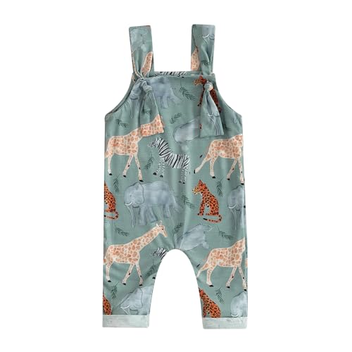 Image of YOKJZJD Infant Baby Boy Animal Suspender Pants Bib Overalls Jumpsuit Wild One 1st Birthday Outfit Fall Clothes