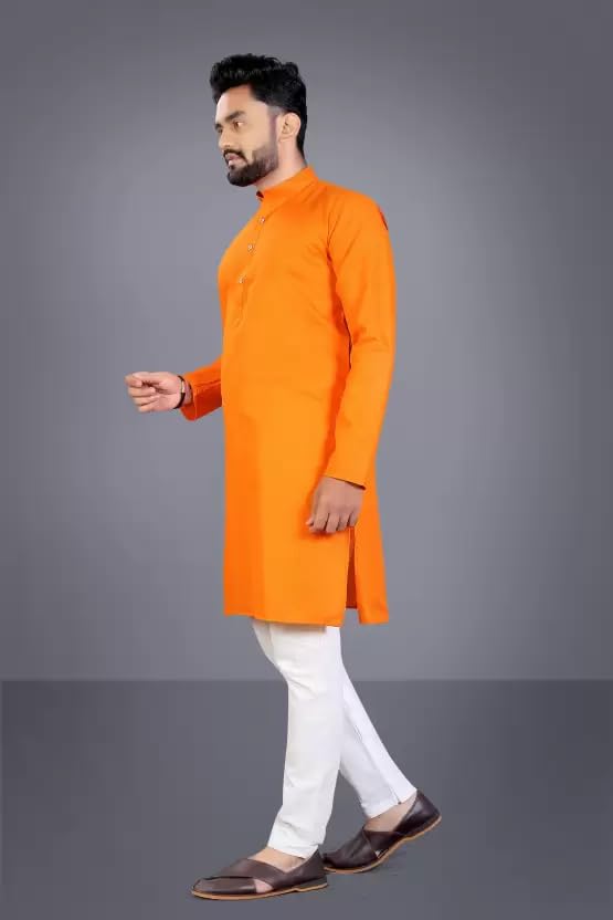 Image of weltpocket Men's Cotton Blend Solid Straight Kurta Pyjama