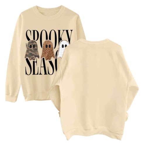 Spooky Season Halloween Sweatshirt Women Leopard Camo Plaid Ghost Pullover - image 5