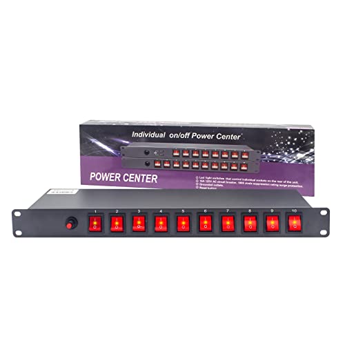 Centropower Pdu Power Strip，10 Outlet Surge Protector-1800 Joules，10 Front Switch Control，1U Rack Mount.100V- 240V/15A. #TOP6