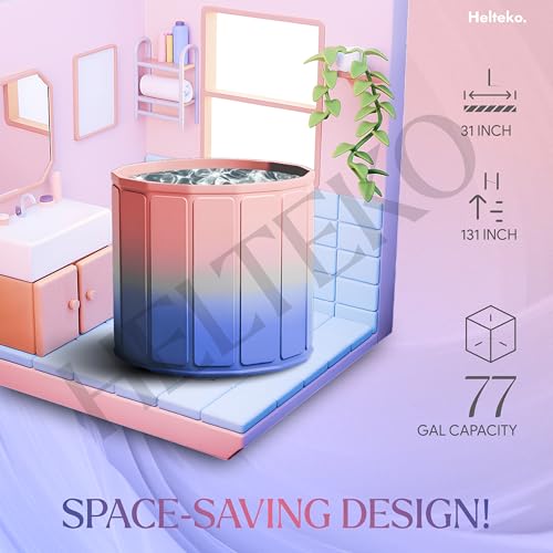 Image of Helteko Bath Tub for Adult for Bathroom, Foldable Tub for Home Use with Drainage Hole, Thickened Insulated Ice Bath Tub, Inflatable BathTub for Adults, Ice BathTub for Adults (Pink-Purple)