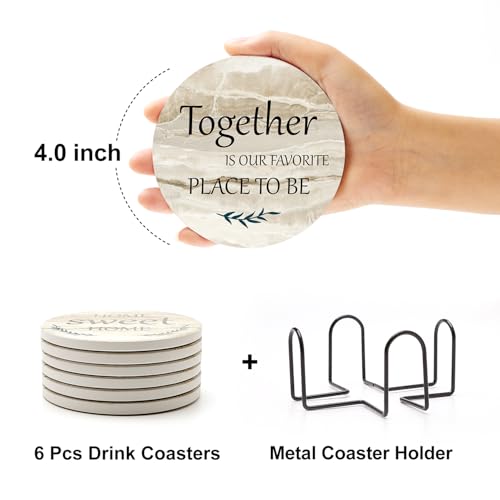 Best Housewarming Gifts for New Home Drink Ceramic Coasters Set of 6 Farmhouse Coffee Table Decor Outdoor Coaster Set with Holder Cup Coasters Decorative Christmas Home Gift for Family House by Renawe - Image 7