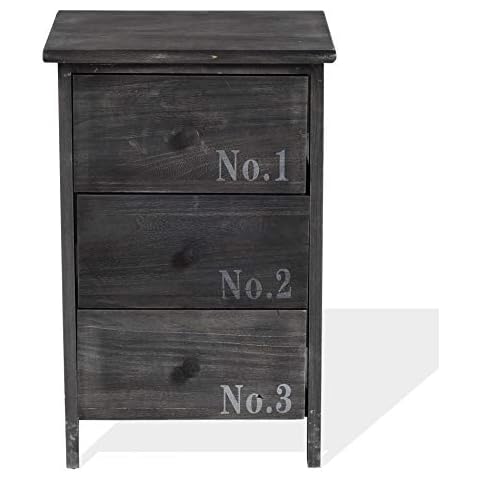 Rebecca Mobili Bedside table Cabinet Chest of drawers 3 Drawers Grey Wood White Storage unit Vintage Bedroom Bathroom - 55 x 35 x 30 cm (H x W x D) - Art. RE4191 Cover