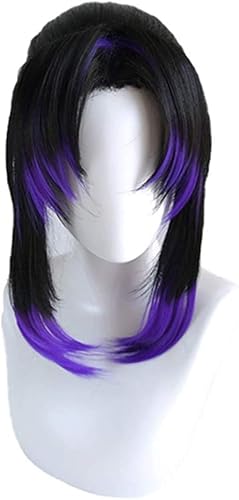 WRMING Demon Slayer Kimetsu no Yaiba Anime Girls Costume Perruque avec Bonnet de Perruque, largement utilisé au Quotidien, Tournage, Halloween, Noël, mascarades, Kochou Shinobu-Gradient Purple Cover