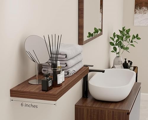Image of Wooden Floating Wall Shelf| Wall Mount| Wall Rack| Wall Bracket for Home and Office Decor | Big Mounted Cabinets (Large, Set of 4, Walnut Finish)
