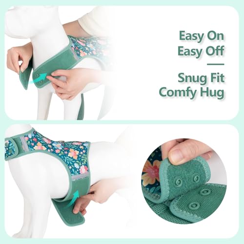 Sunraymascota Dog Harness for Small Dogs, Adjustable Breathable Soft Mesh Vest with Reflective Strips, Hook-and-Loop Easy On/Off, Lightweight Puppy Harness for Walking (Green Floral Print, XS) by Sunraymascota - Used condition - Image 4