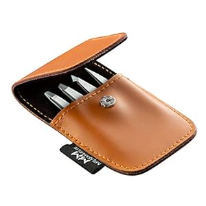 MILI&MARLIE hochwertiges Pinzetten Set in schönem ECHTLEDER Etui | 100% Edelstahl | 4-teiliges Set für viele Anwendungsbereiche | Augenbrauen zupfen | Barthaare | präzise Haarentfernung/Zupfen