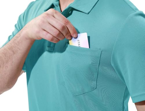Image of Rdruko Men's Polo Shirts Short Sleeve Quick Dry Outdoor Golf Sports Shirts with Pocket