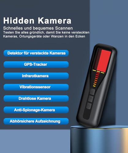 Kamera Detektor, Wanzen Detektor RF Wireless GPS Tracker Finder Detektor Abhörwanzen Aufspüren Versteckte Kamera 5 Stufen Empfindlichkeit für Hotel Heim Büro Reisen Hidden Camera Detector