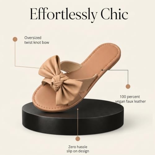 Image of Tiara Women's Bow Sandals, Slip On Flat Slides with Bow Detail | Cute Summer Sandals, Cushioned for All-Day Comfort - Great for Beach, Vacation & Everyday Wear