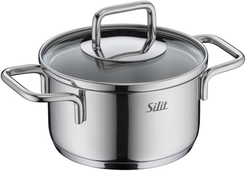 Silit Extra Cook Mini-Bratentopf 12 cm mit Glasdeckel Innenskalierung breiter Schüttrand qualitativer spülmaschinenfester Crominox-Edelstahl kleine Portionen platzsparend stapelbar tropffrei