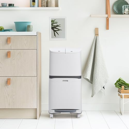 Warmiehomy Recycling Bins for Kitchen 48L Double Bin with Pedal Dry and Wet Separation Trash Can 3 Compartment Garbage Bin with Wheels - Image 7