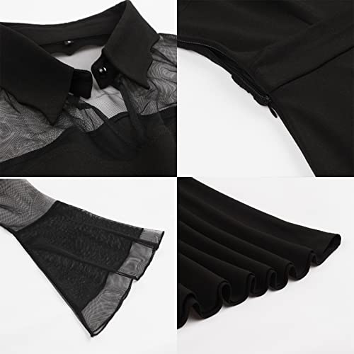 Sweiawi Gothic Dress Retro High Waist Large Hemline Temperament Dress Mesh Spliced Temperament Dress Gothic Clothing (Black,M) #TOP5