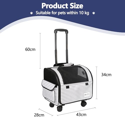 Galatée Reisetasche Für Hunde Mit Abnehmbaren Rollen, Von Fluggesellschaften Zugelassene Transportbox Für Haustiere, Faltbare Katzentasche Mit Atmungsaktivem Netz, Kinderwagen Für Haustiere(Weiß)