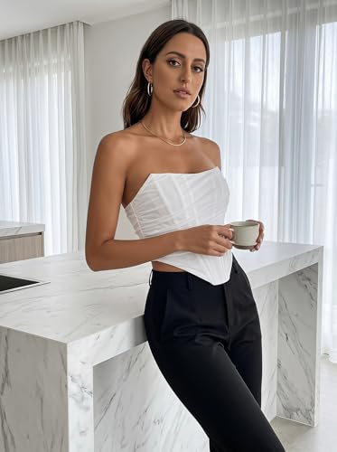 Image of Modegal Women's Strapless Boned Mesh Bustier Corset Bodyshaper Crop Top | Vintage Backless Bustier Zip Back Corset Bodyshaper Crop Top