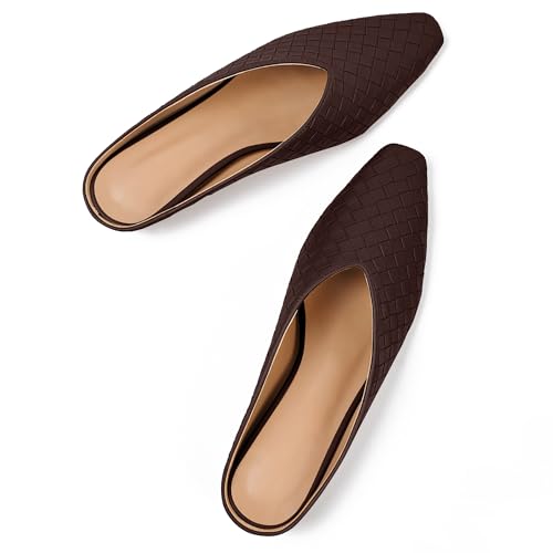 Image of Woven Mules for Women Slip on Comfortabke Metallic Slides Ladies Trendy Square Toe Hidden Wedge Mules