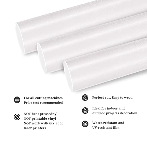 Teckwrap Glossy Shimmer Glitter Vinyl Adhesive Vinyl For Craft Cutter 1Ft X5Ft, White #TOP1