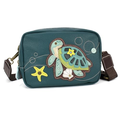 CHALA Mini Pack Women RFID Protected Sling Purse and Waist Bag with Two Adjustable Straps - Turtle A - turquoise