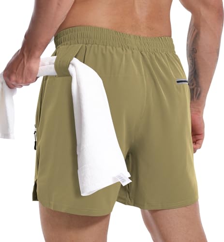 Canghpgin Mens 2 In 1 Workout Shorts Quick Dry Gym Running Shorts Men Sports Exercise Athletic Shorts With Liner Khaki/Black thumb #1