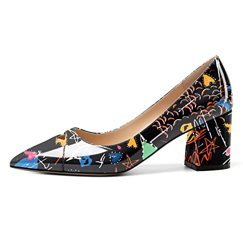 Zamikoo Women's Mid Block Heel Pumps, Pointed Toe Slip On Chunky Heels Ladies Work Office Dress Shoes 2.5 Inches2