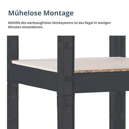 SCHULTE Regalwelt Schwerlastregal mit 5 Holzböden, 180x45x45 cm (HxBxT), Traglast pro Ebene ca. 200 Kg, schwarz-Struktur, Lagerregal, Kellerregal, Werkstattregal, Steckregal