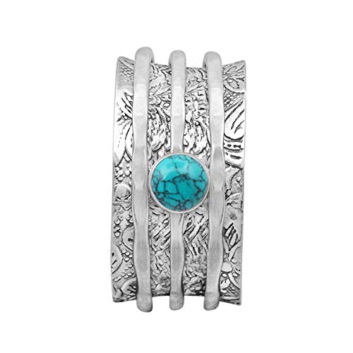 Spinner Ring !! Turquoise Gemstone Meditation Ring, Anxiety Ring, Fidget Ring, Anti Stress Ring, Worry Band 925 Sterling Silver Band (7)