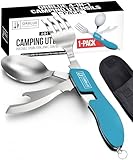Orblue 4-in-1 Camping Utensils, 1-Pack, Portable Stainless Steel Spoon, Fork, Knife & Bottle Opener Combo Set - Travel, Backpacking Cutlery Multitool, Blue