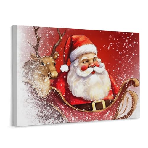 Toile Père Noël avec cadre 40x30 cm pour la décoration festive du salon