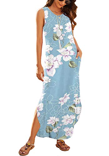 Image of Hount Women's Casual Summer Sleeveless Dress Loose Split Maxi Dresses with Pockets