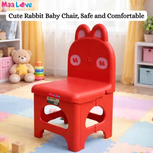 Image of Plastic Foldable Chair for Kids | School Study Chair for Indoor or Outdoor Use for Toddler Kids | Strong & Stable, Safe Rounded Edges | Capacity Up to 40 Kg (Rabbit Red)