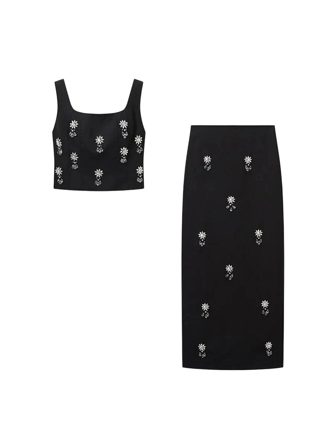 Womens Summer Suit Handmade Beaded Suspender Tops Backless Half-Length Skirt