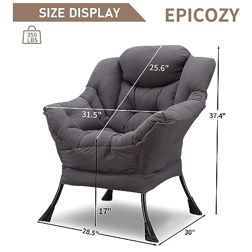 EPICOZY Modern Velvet Fabric Lazy Chair, Accent Contemporary Lounge Chair Comfy Upholstered Single Leisure Sofa Armchair with Steel Frame & Side Pocket Reading Chair for Living Room & Bedroom, Gray