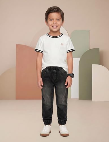 Image of Amazon Brand - Symbol Boys Cotton Rich Stretchable Slim Fit Jogger Jeans | Elasticated Waistband and Cuff | Casual Denim | Age 2-14 Years