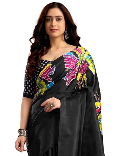 Image of SIRIL Women's Cotton Printed Saree with Unstitched Blouse Piece