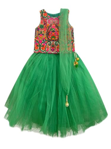 Image of A.T.U.N Girl's Synthetic Lehenga Choli (GLHG LKM GRN Multi-Green 9-10 YR)