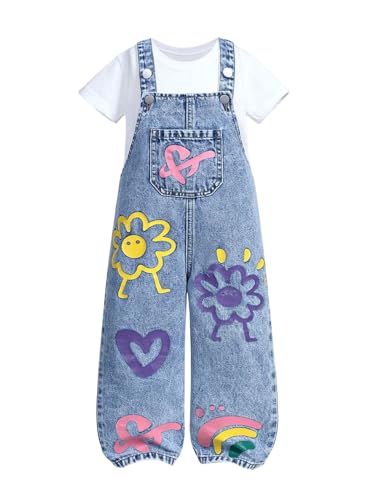 WDIRARA Toddler Girl's Cute Cartoon Graphic Denim Overalls Bib Pants Jumpsuit