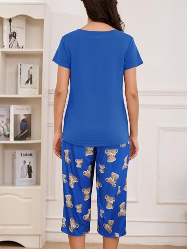 Image of YIJIU Women Soft Comfy Pajamas Cute Cat Short Sleeve Capri Pants PJS Set