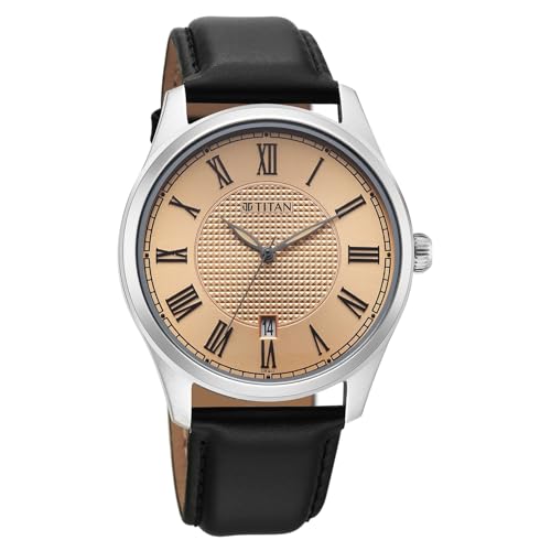 Image of Titan Neo Roman Analog with Rose Gold Dial Brown Leather Strap Watch for Men - 10063SL01