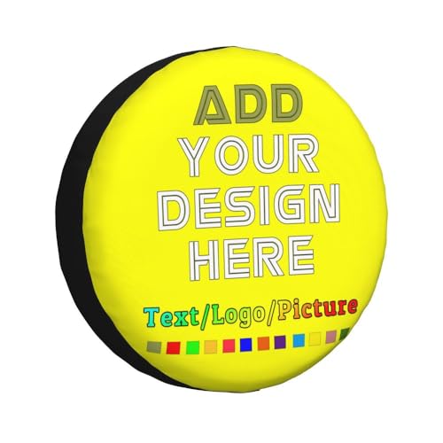 Image of Custom Spare Tire Cover, Personalized Text Image Waterproof Dust-Proof Universal Wheel Covers Protectors Fits Tire for Trailer RV SUV Truck Camper, Yellow
